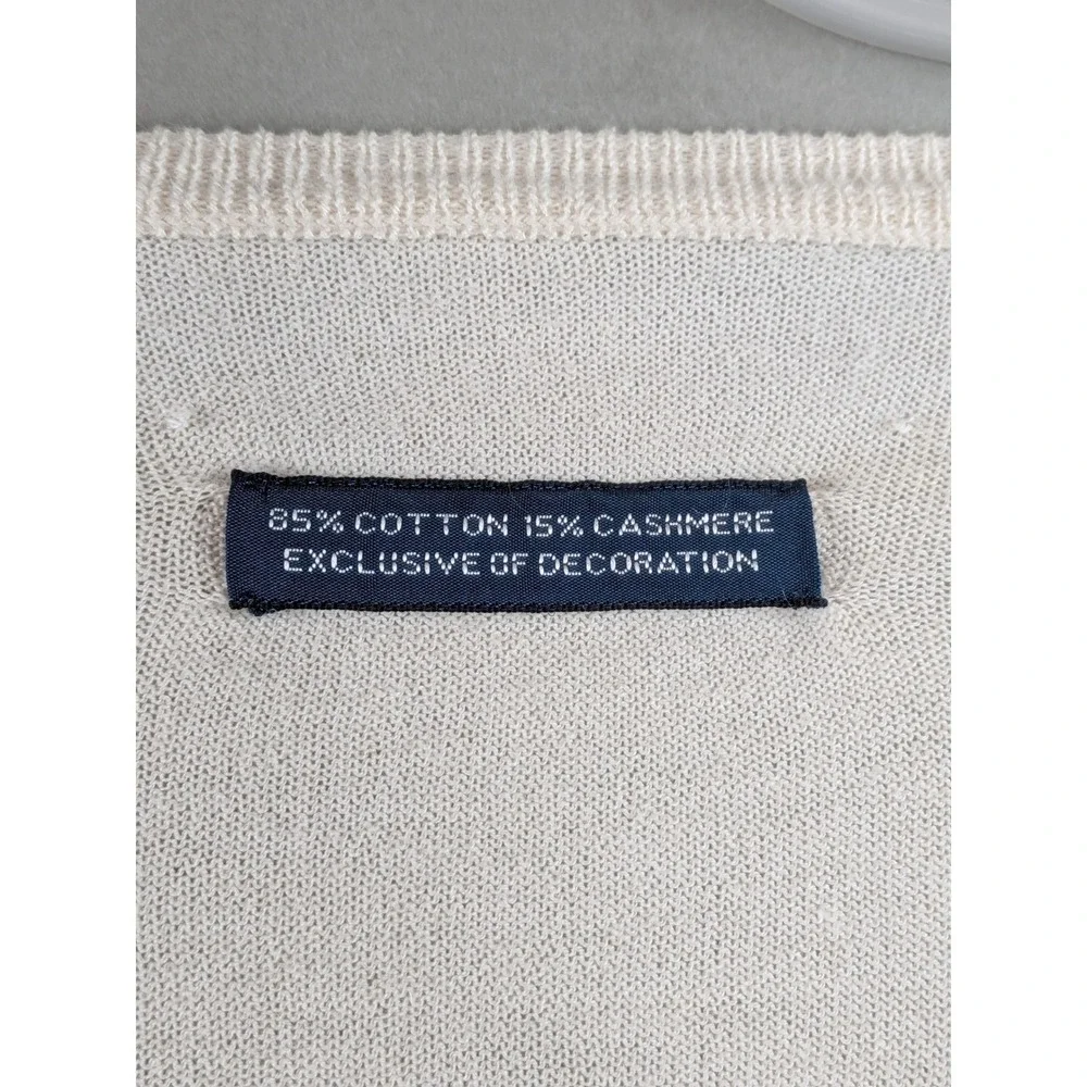 Polo‎ Ralph Lauren V Neck Sweater Mens XL Cream Cotton Cashmere Soft Lightweight
